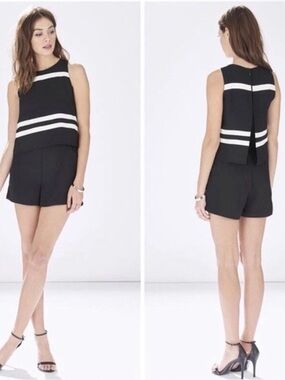 NWT Parker Amor Two Tone Black & White Stripe Sleeveless Tank Romper Small
